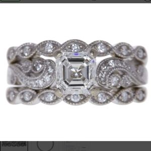1.10 Asscher Cut Diamond Art Deco style ring set